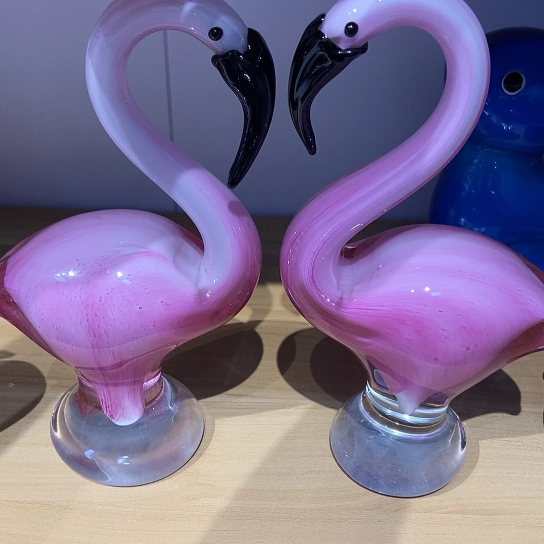 琉璃微瑕一对大号火烈鸟