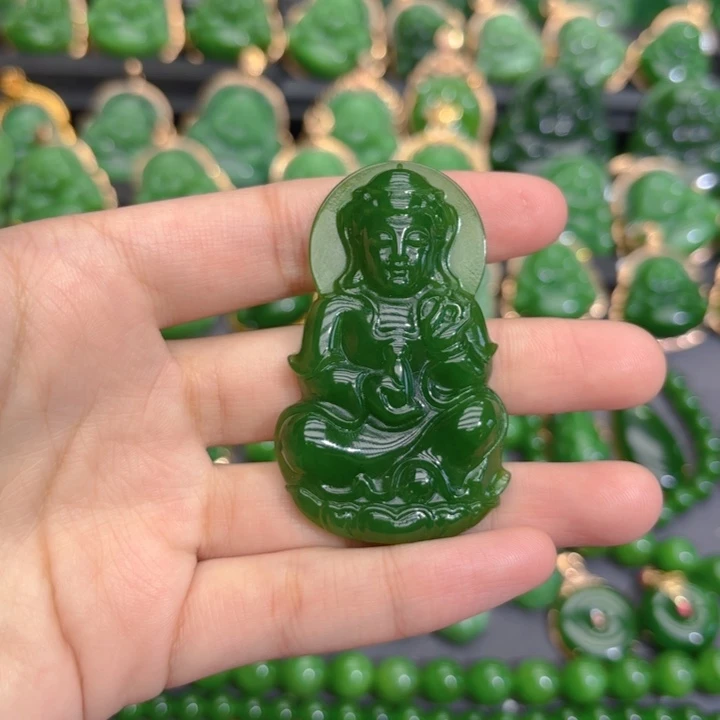 颈饰未镶嵌和田玉（碧玉）特价辣绿57m观音编绳