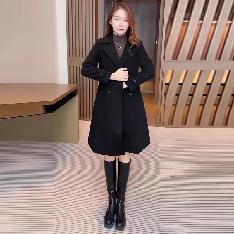 拉夏贝尔时尚休闲风衣外套女洋气春秋装2025新款百搭中长款大衣