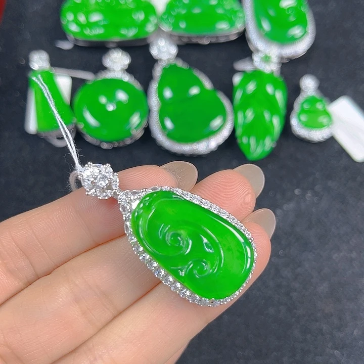 翡翠银S925镶嵌吊坠(不含链)