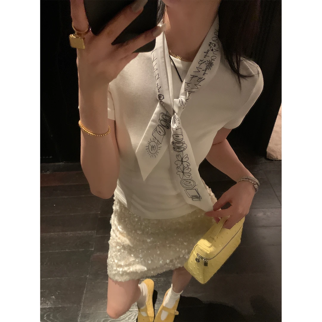 区区欧阳印花飘带女精致百搭腰间装饰设计感小众复古细窄长条丝巾