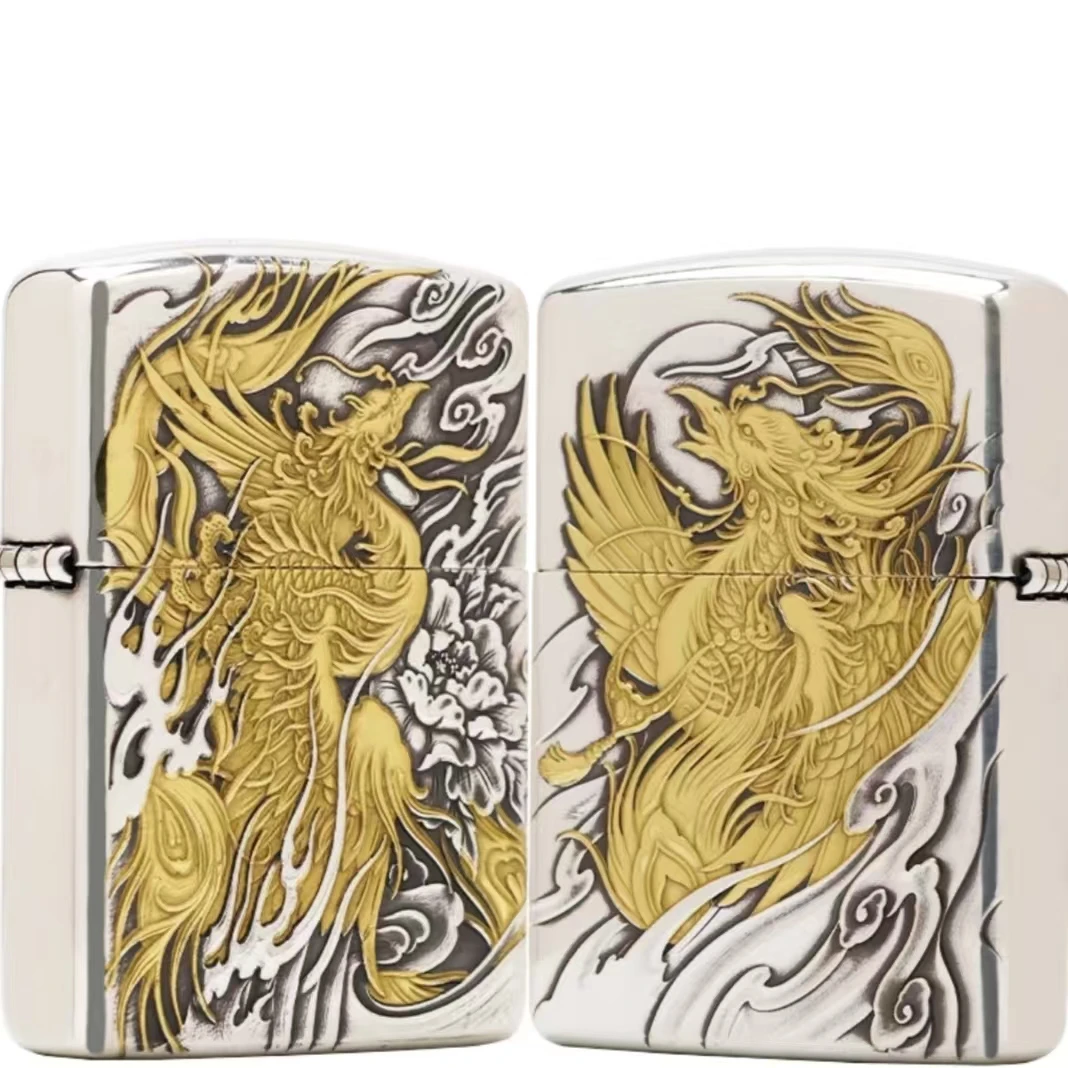 ZIPPO正版盔甲机之宝镀银防风九天凤凰盔甲正品金色煤油打火机
