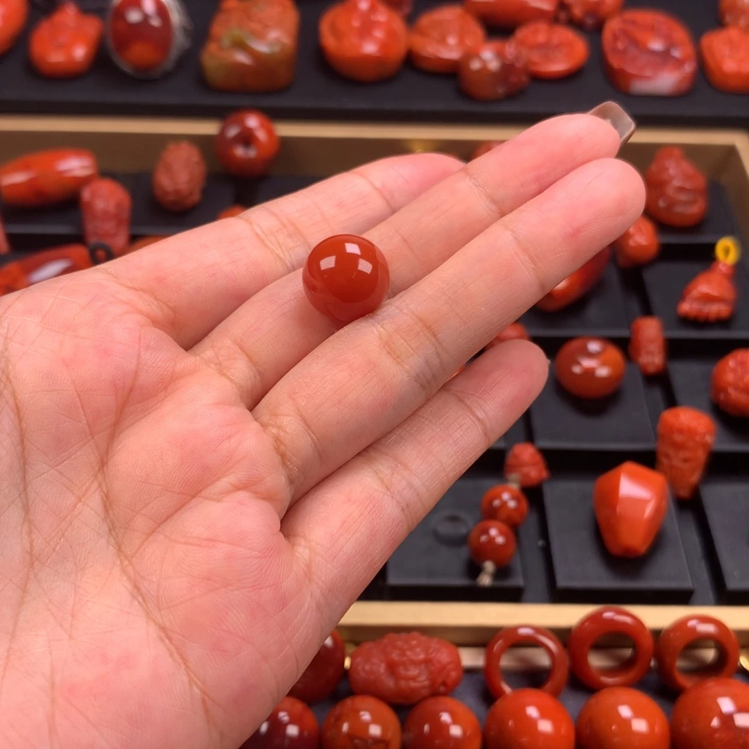 未镶嵌圆珠单珠12mm➕南红玛瑙迷**✨