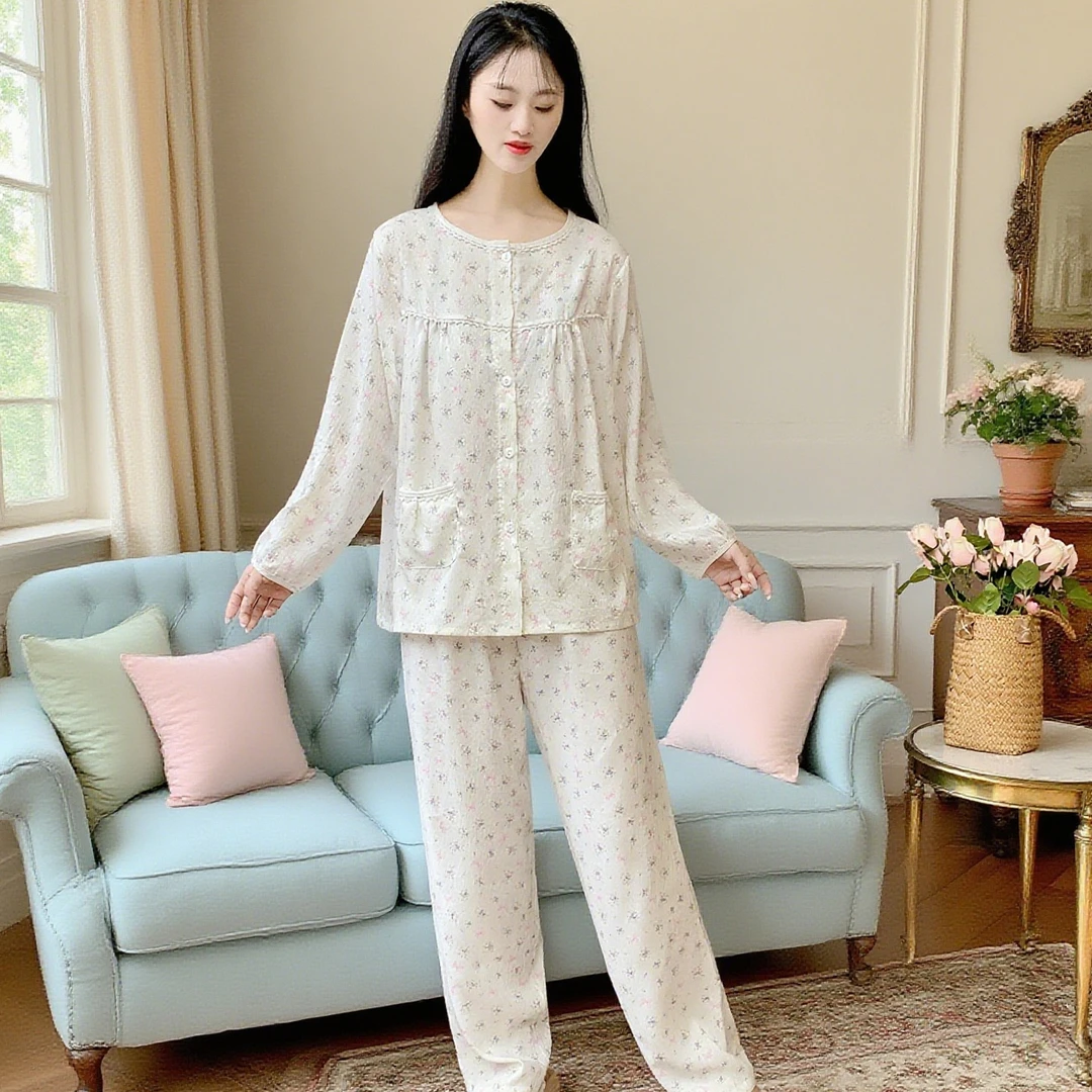 睡衣女士春秋2025新款长袖云朵棉不带胸垫家居服套装可外穿Y171