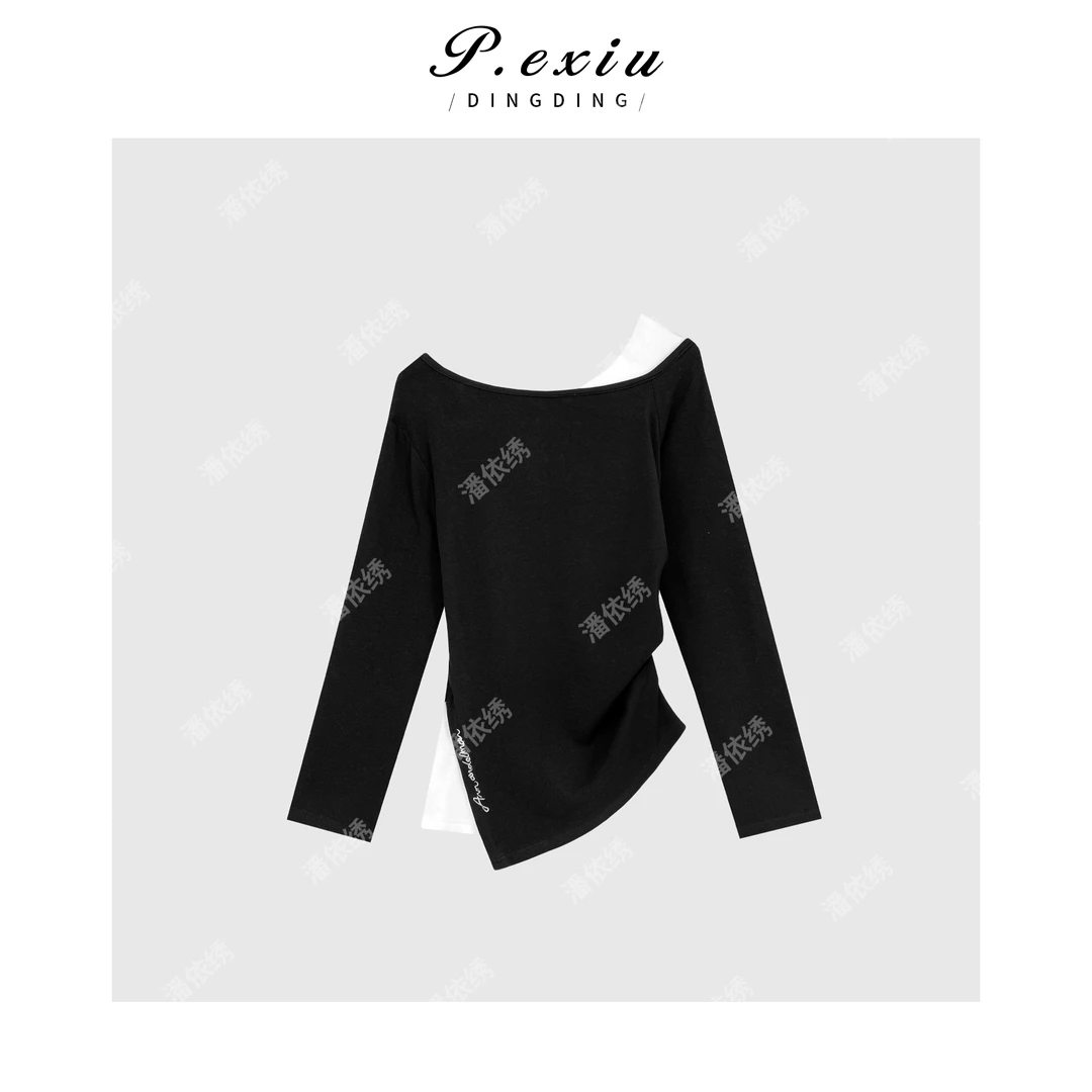 假两件设计休闲百搭长袖T恤Q6584