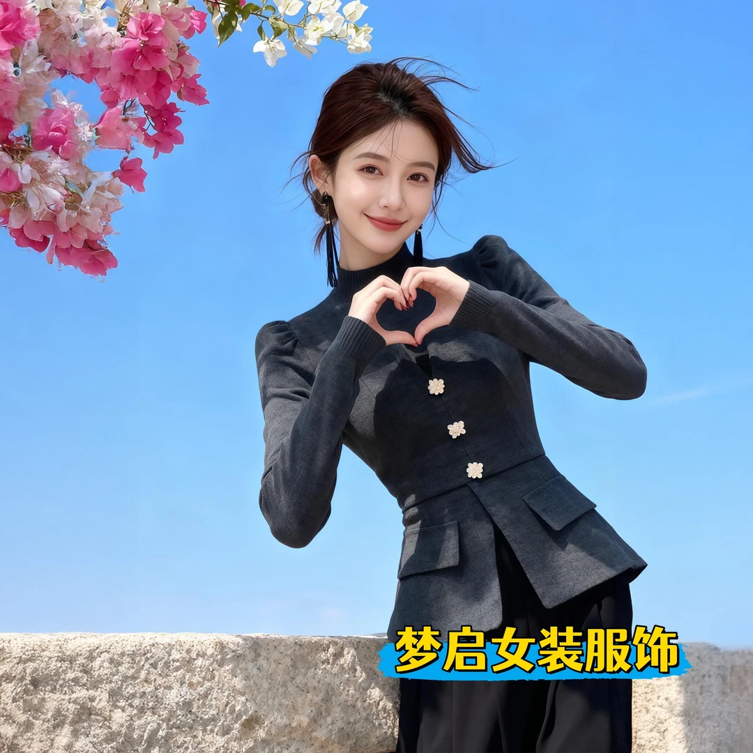 巨好看的小众设计感针织衫女秋冬季新款高端精致小资气质收腰上衣