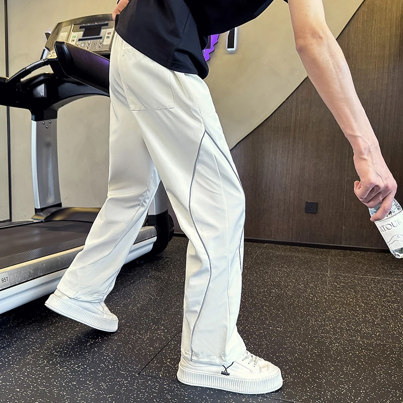 潮牌撞色休闲裤男春秋季拼接宽松直筒裤2025新款潮流百搭运动长裤