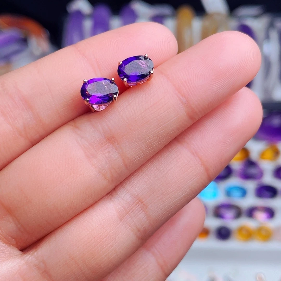 银S925镶嵌耳饰紫晶天然保真