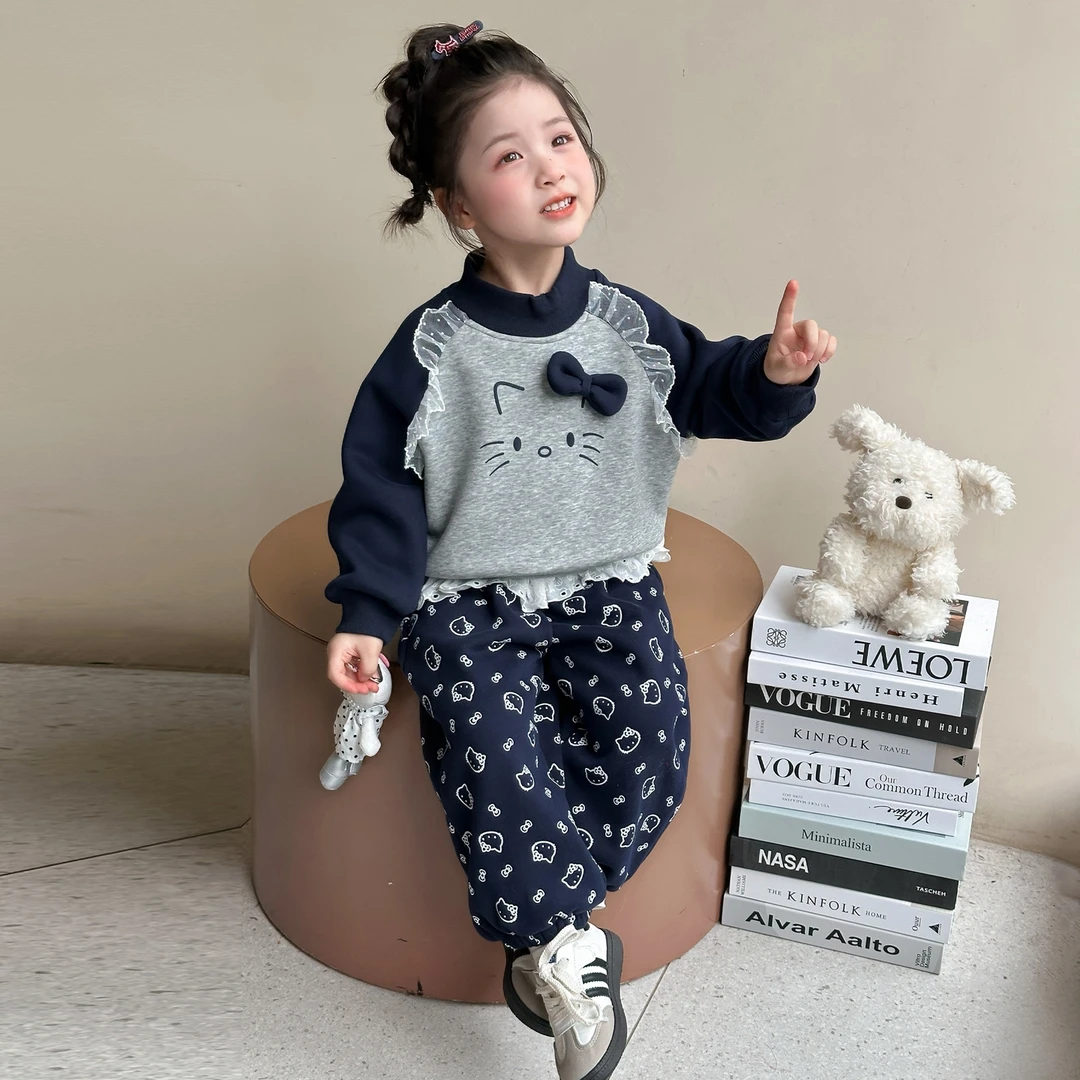 女童加绒套装洋气儿童加厚卡通卫衣卫裤两件套小女孩宝宝冬装2025