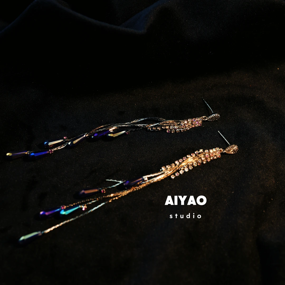 合金耳饰 【AIYAO】满钻长流苏耳钉B78