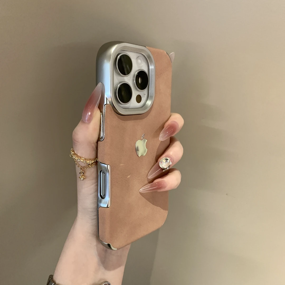复古电镀羊巴皮适用苹果16手机壳iphone15pro新款14情侣款13/12软