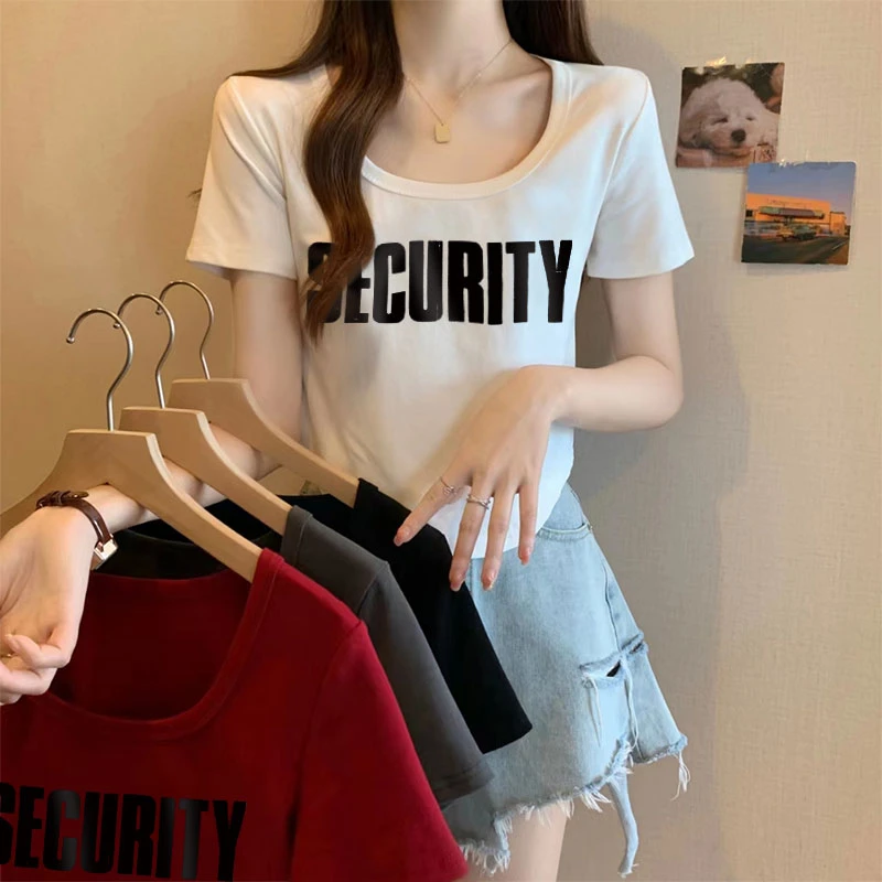 yoewshean/羽媗胖妹妹微胖女装新款夏季方领小众显瘦上衣短袖t恤