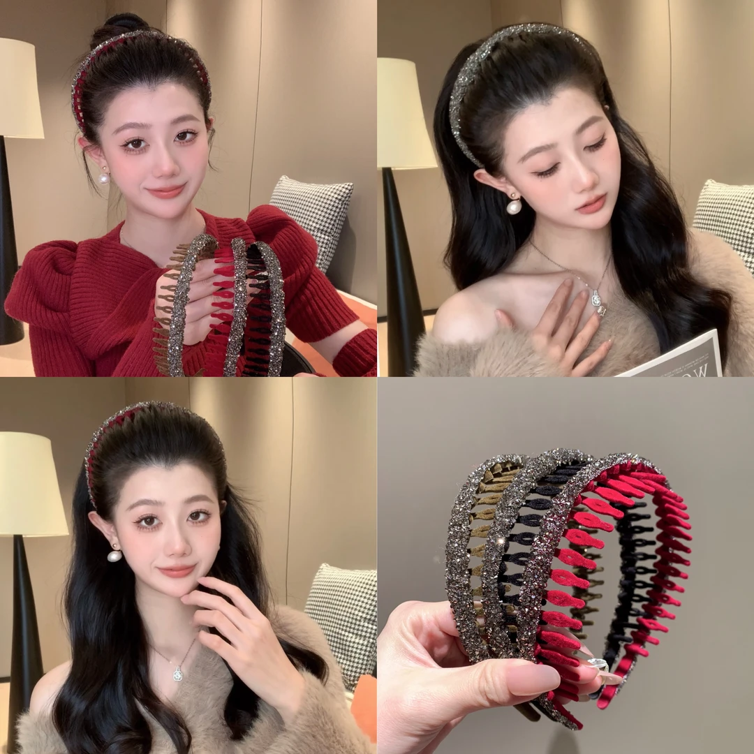 ZZ头箍亚克力植绒洗脸发箍女新款碎发整理带齿压发卡头饰