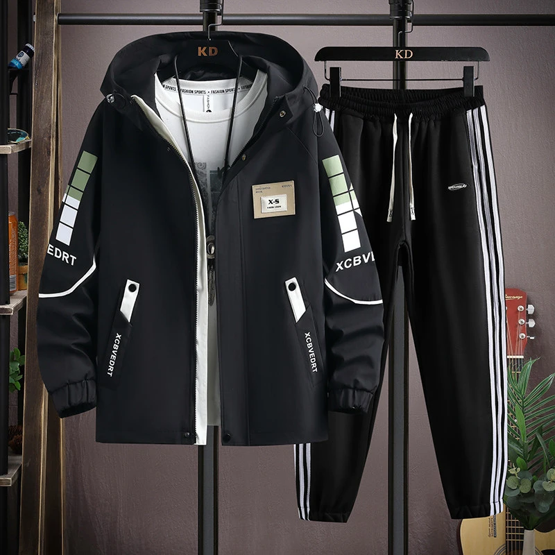 男士秋季爆款连帽夹克套装男青少年学生休闲潮流外套上衣