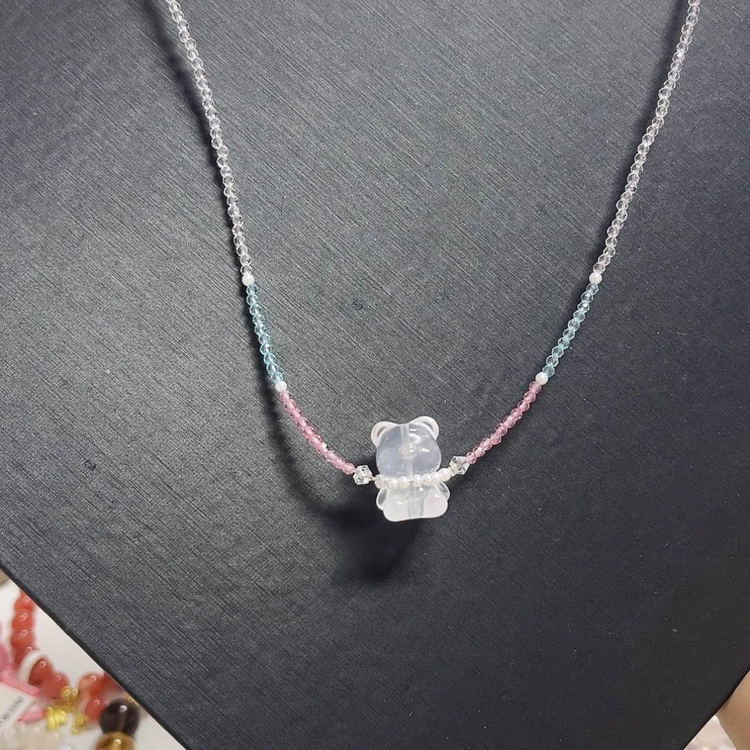 未镶嵌颈饰水晶奶白晶小熊吊坠