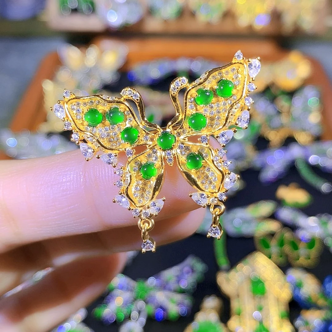 吊坠(不含链)银S925镶嵌翡翠