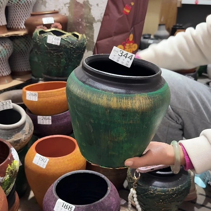 瑕疵金绿坛子344高度20口径14