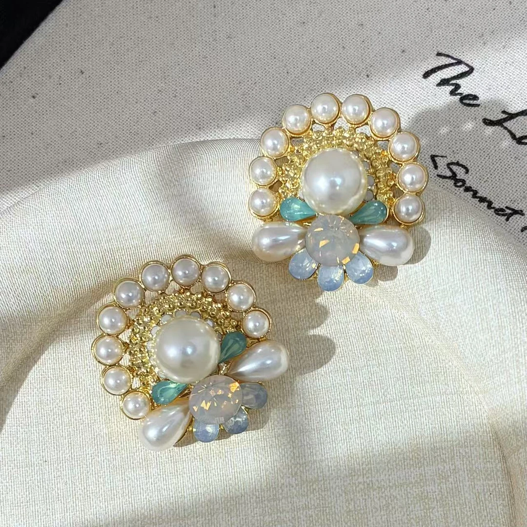 合金仿珍珠耳饰 远远（YY395）气质轻奢镶嵌法式小众精致宫廷风