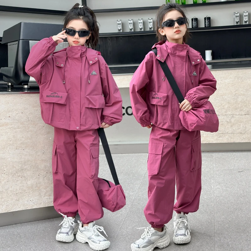 女童秋冬款套装韩系百搭2025新款中大童时尚拉链外套工装裤两件套