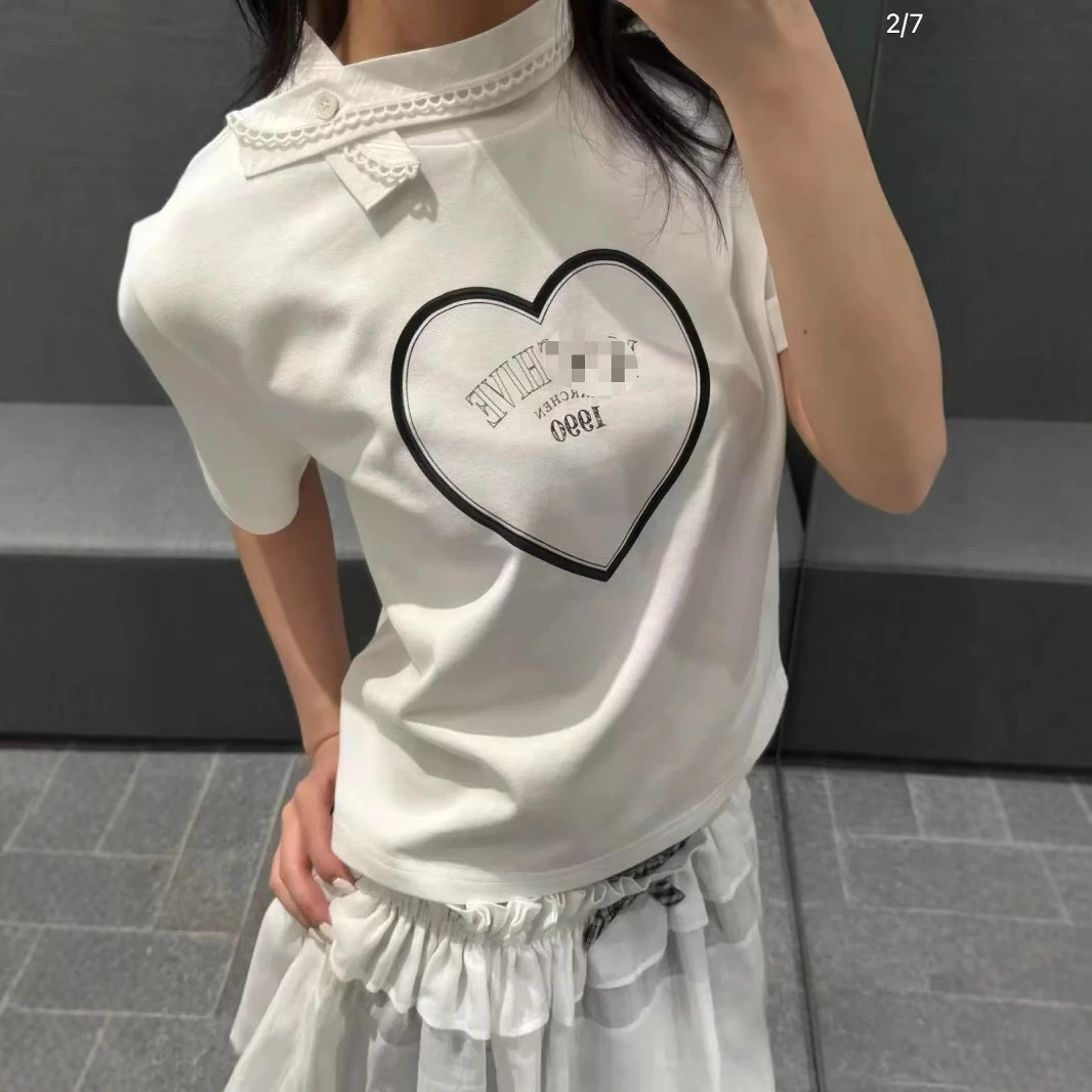 实拍南油品质友谊诗社白色纯棉宽松短袖恤女夏百搭复古印花圆领潮