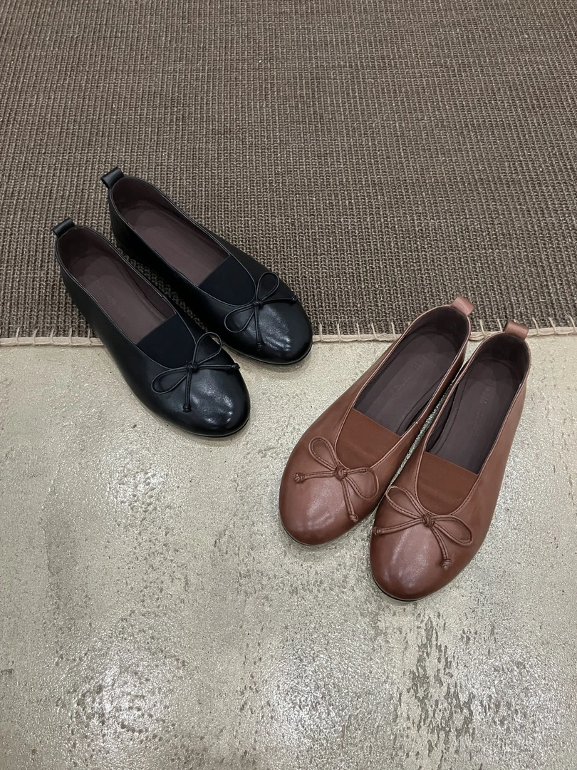 蝴蝶结奶奶鞋秋季千金风修面单鞋真皮皮鞋浅口平底鞋休闲方头鞋