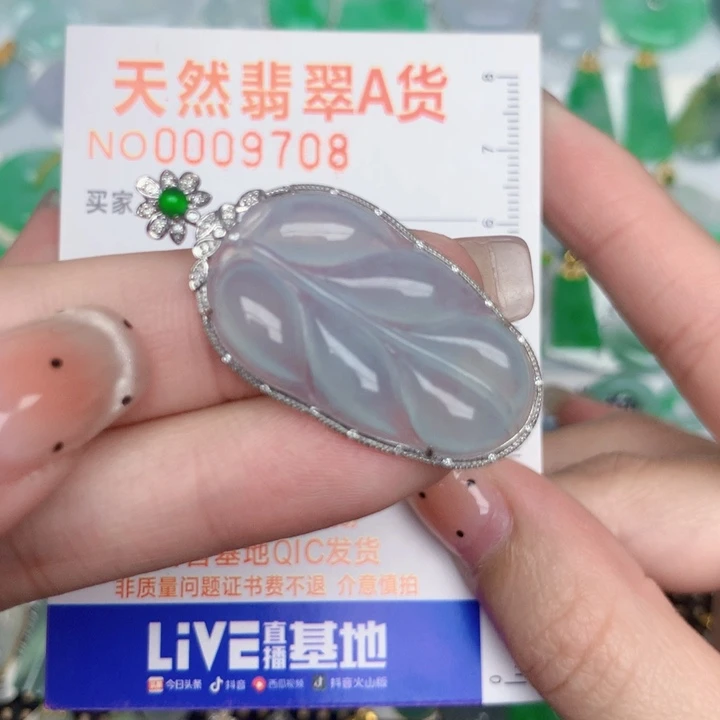 翡翠18K金镶嵌颈饰叶子