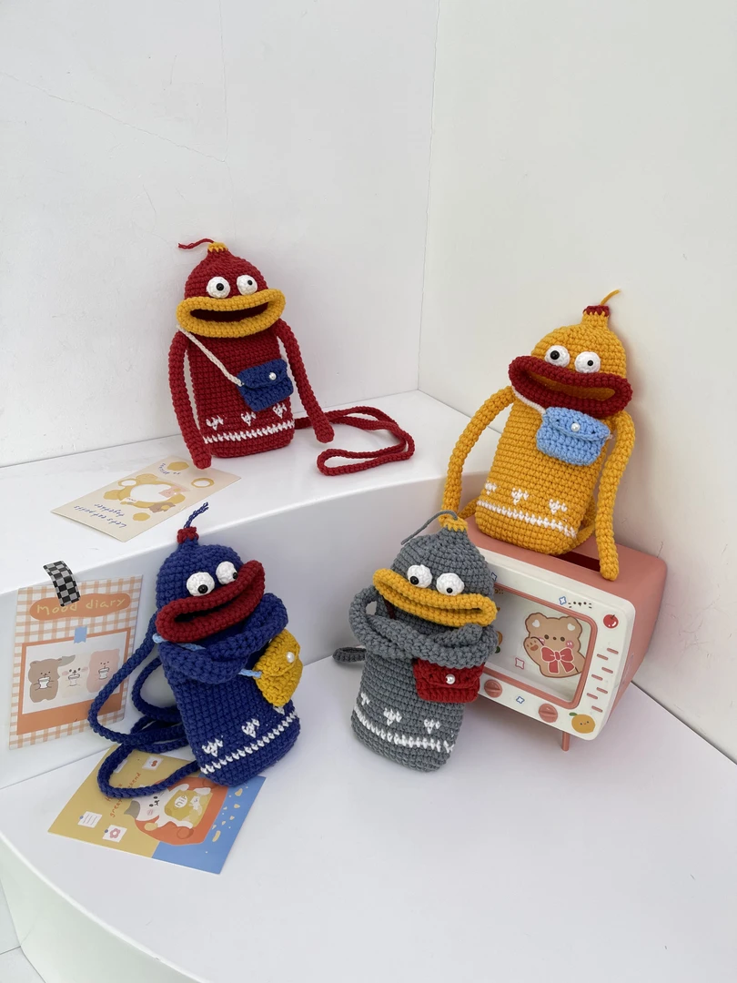 千瓣莲DIY手工香肠嘴手机包毛线编织材料包大嘴斜跨包钩针材料包