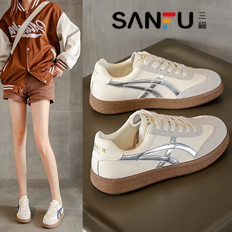 SANFU/三福内增高德训鞋女2024新款春秋软底休闲运动板鞋小白鞋