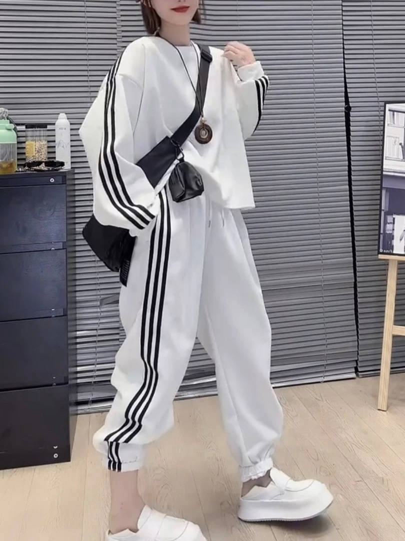 秋季新款时尚休闲运动套装长袖圆领卫衣松紧腰束脚卫裤显瘦两件套