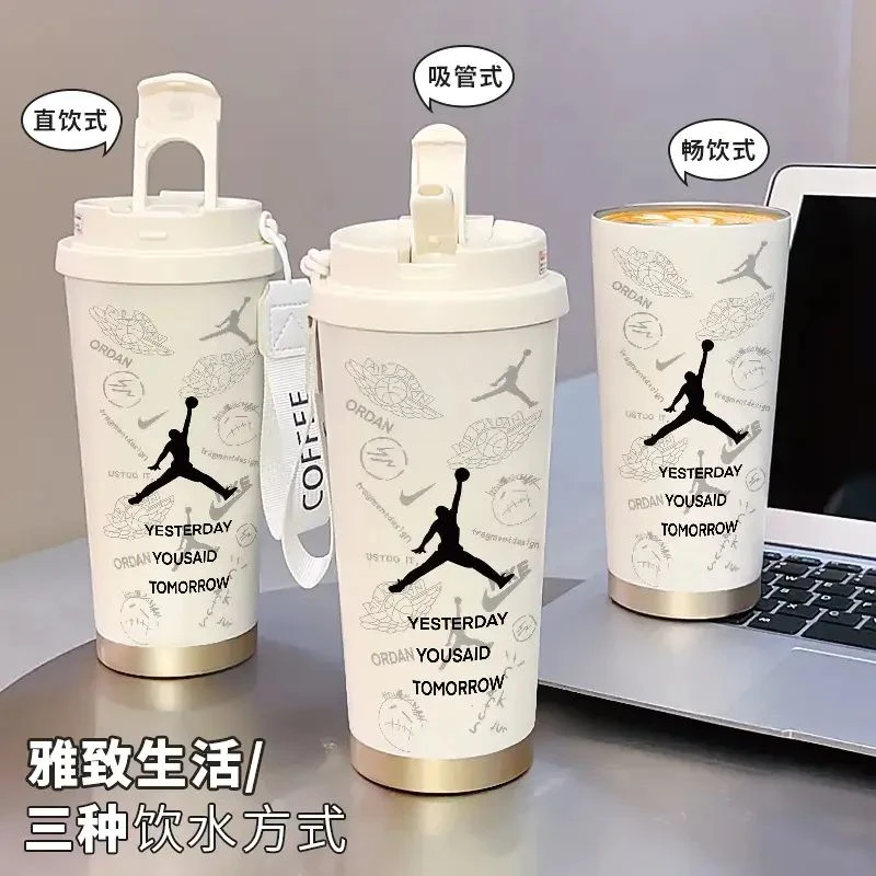 艺术篮球316不锈钢保温杯男女生运动车载吸管水杯便携双饮咖啡杯