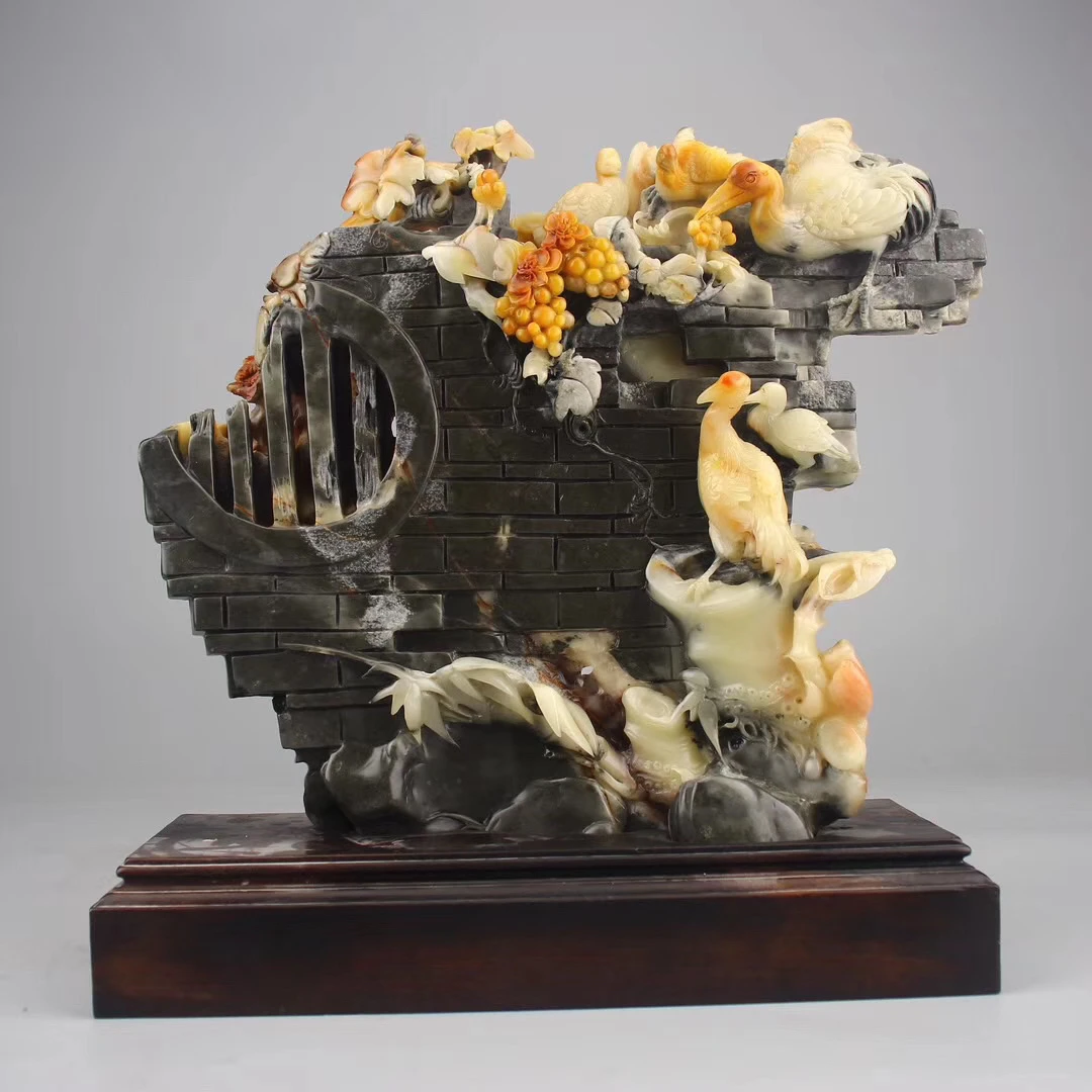 寿山石鸟语花香摆件