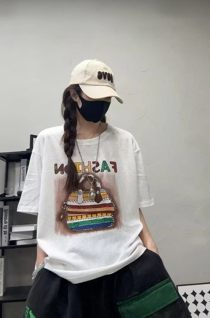 公主风短袖抗起球印花短款款T恤宽松休闲ins卡通网红时尚圆领