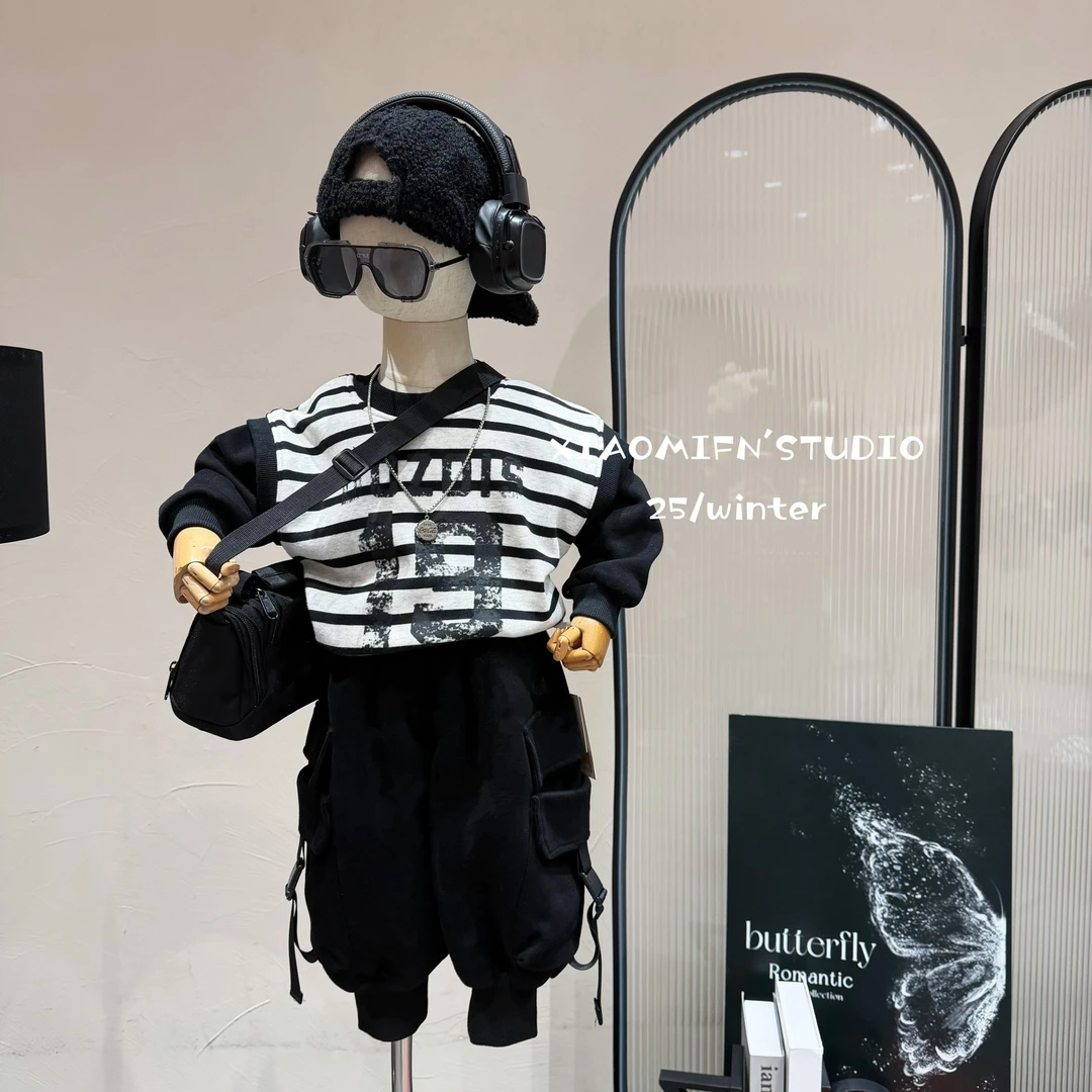 现货【实体品牌】2025卡通加绒卫衣秋冬新款韩版男童洋气痞帅F585