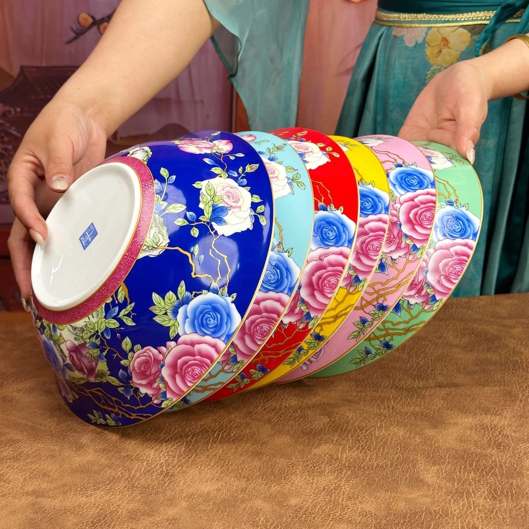 景德镇高端珐琅彩牡丹花卉9英寸大汤碗新中式风（微波炉款）家用