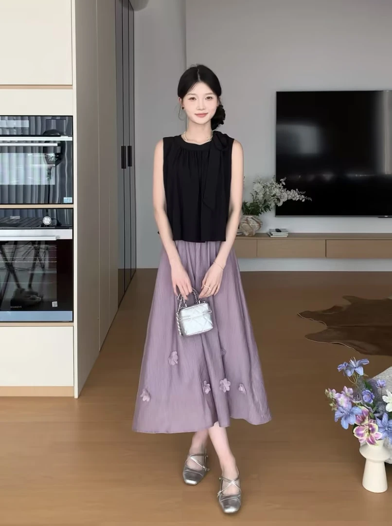 鹿向南「紫雾丁香」法式气质风通勤女春夏假两件连衣裙DYL661689