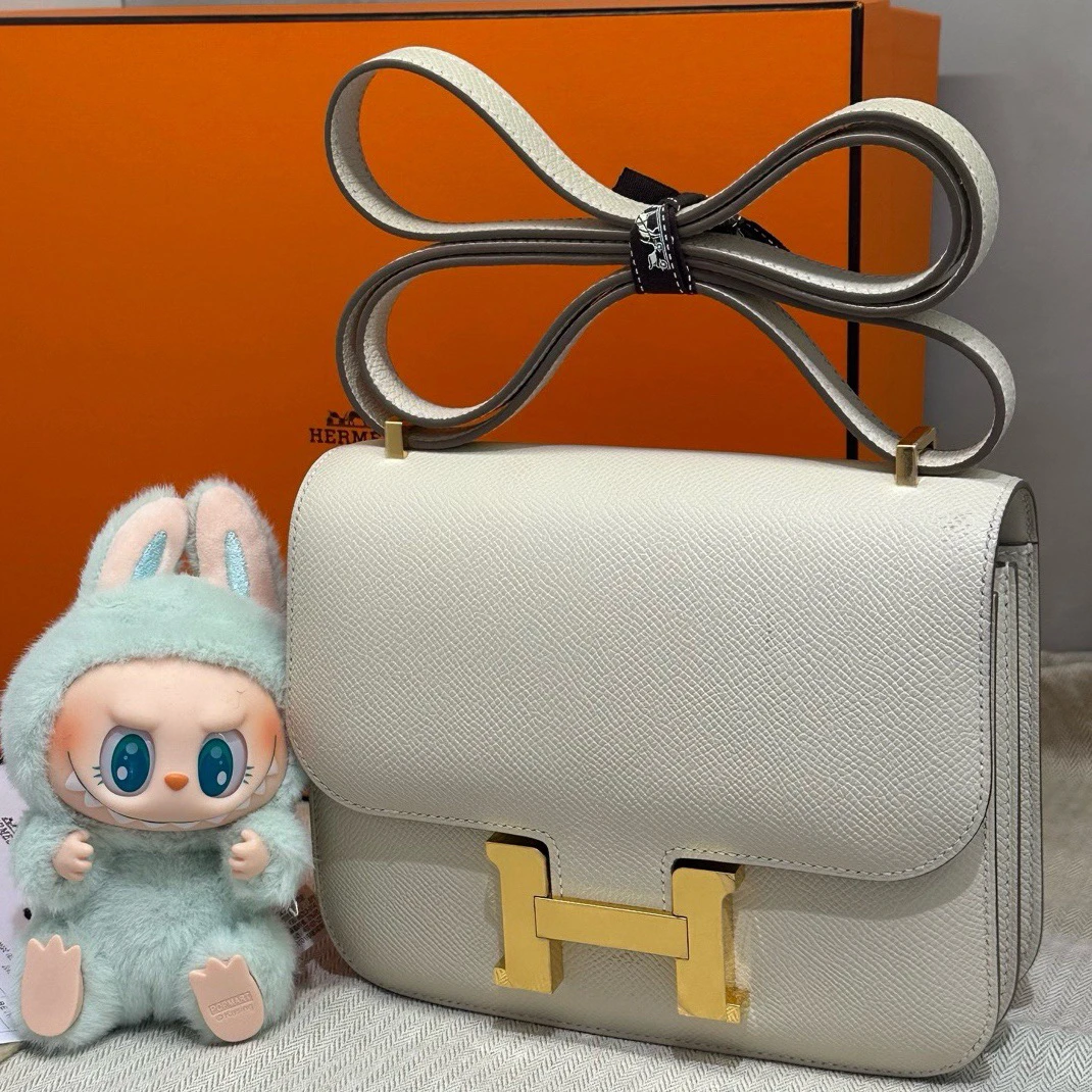 95新 Hermes/爱马仕 23/04 U刻 康康19 奶昔白金扣 ep皮 有镜子
