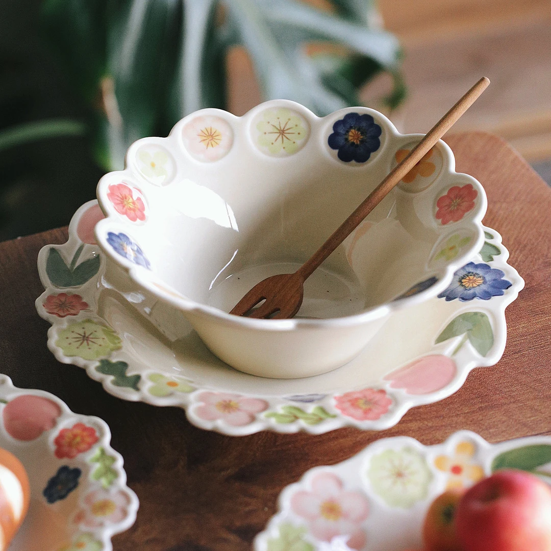 泽滕家锥形碗敞口花瓣边斗笠面碗大碗汤碗高颜值漂亮可爱餐具盘子