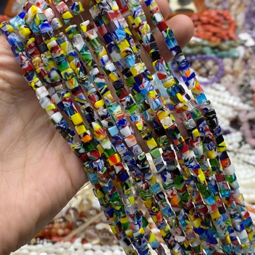 未镶嵌玛瑙/玉髓珠宝半成品一条4mm千花琉璃方糖