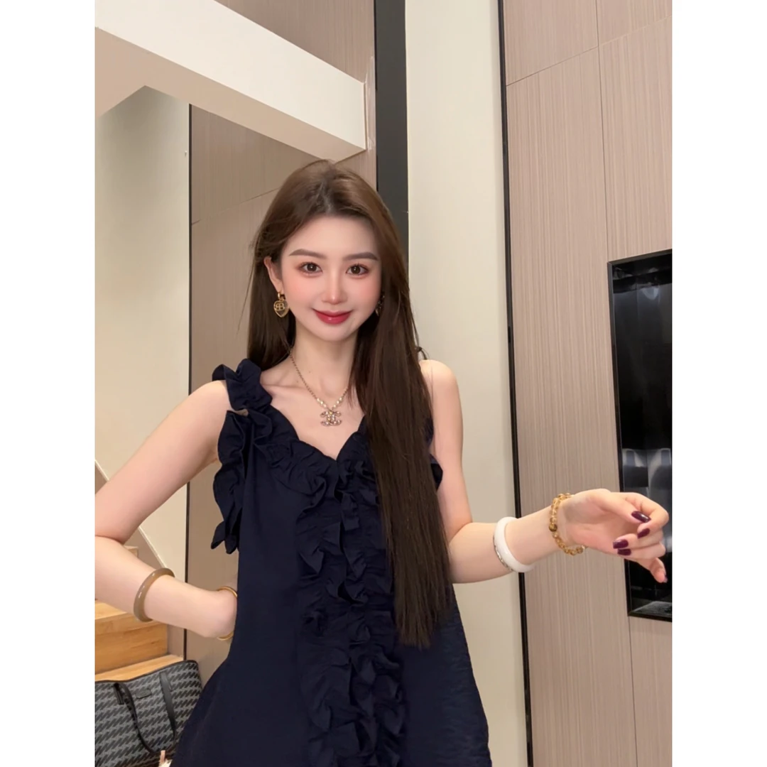 法式宽松超好看复古无袖衬衫2025年夏季小个子精致吊带背心上衣