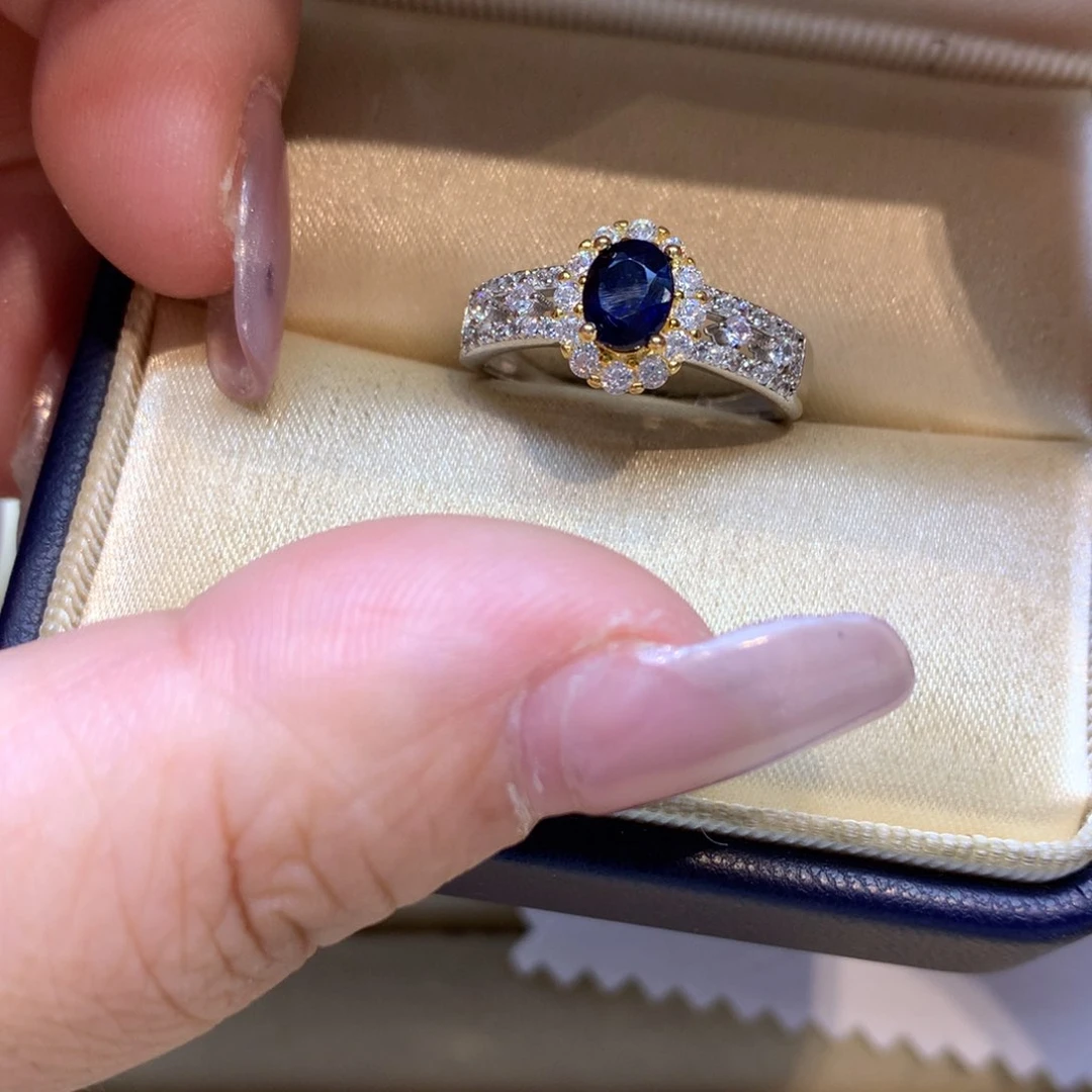 戒指蓝宝石银S925镶嵌