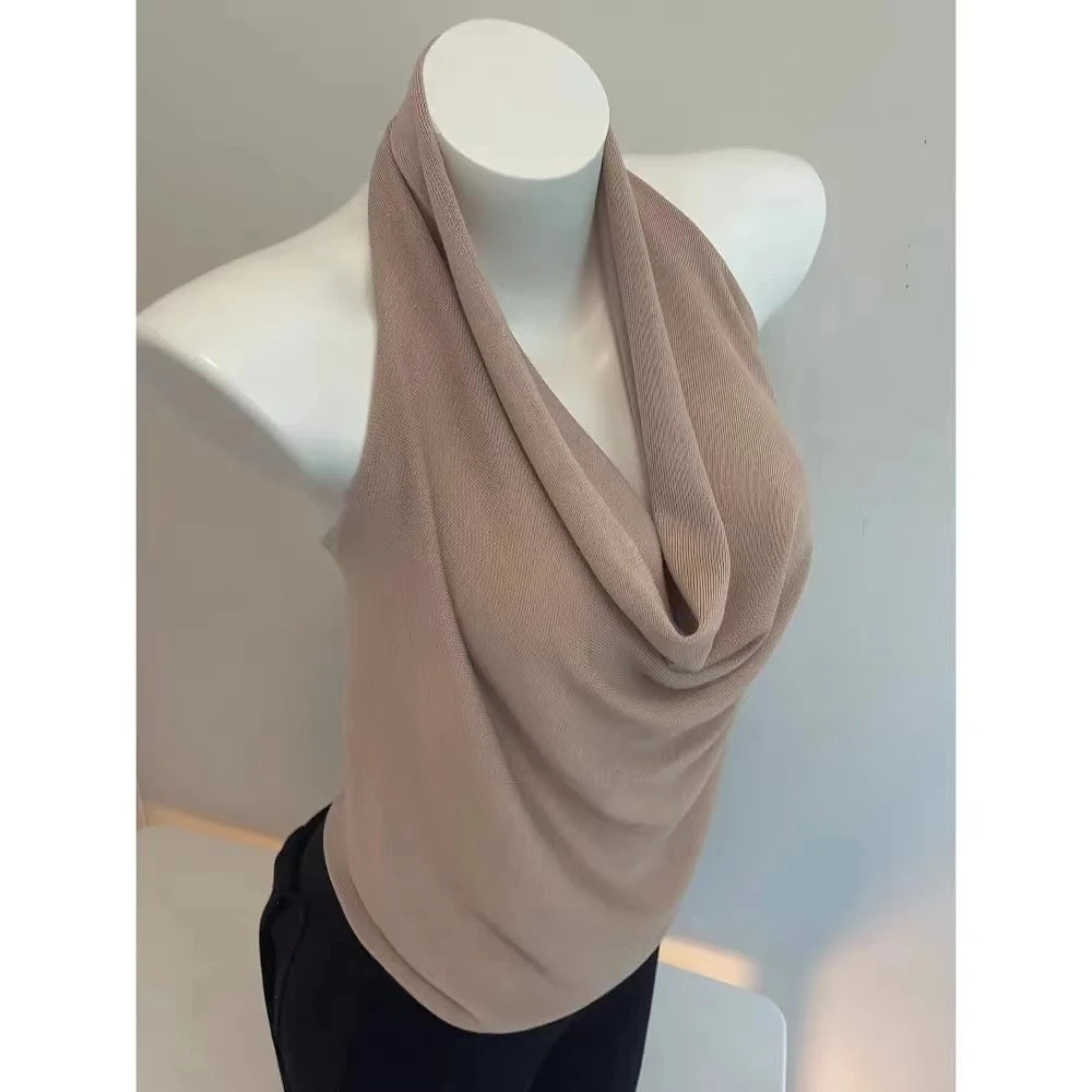 本期挚爱!!一定要入!巨好看的红色荡领挂脖针织吊带无袖上衣修身