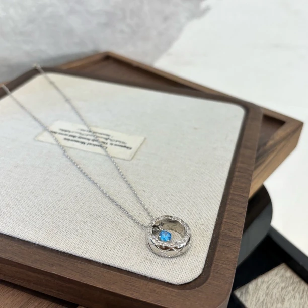 铜合金项链 菱格纹蓝锆项链XL3142