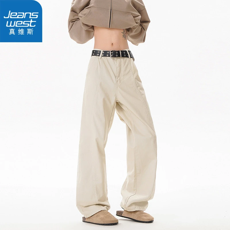 真维斯日系休闲弯刀工装裤男春潮高街宽松直筒长裤cleanfit阔腿裤