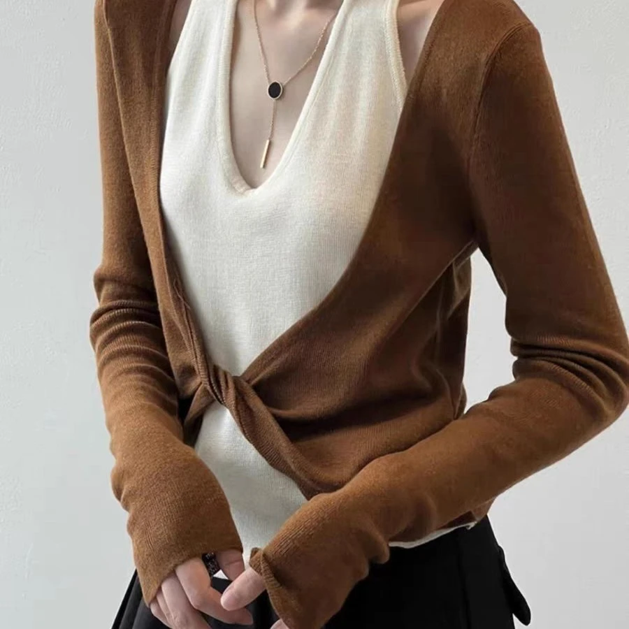 米欧家大码女式紧身T恤百搭设计感秋冬针织