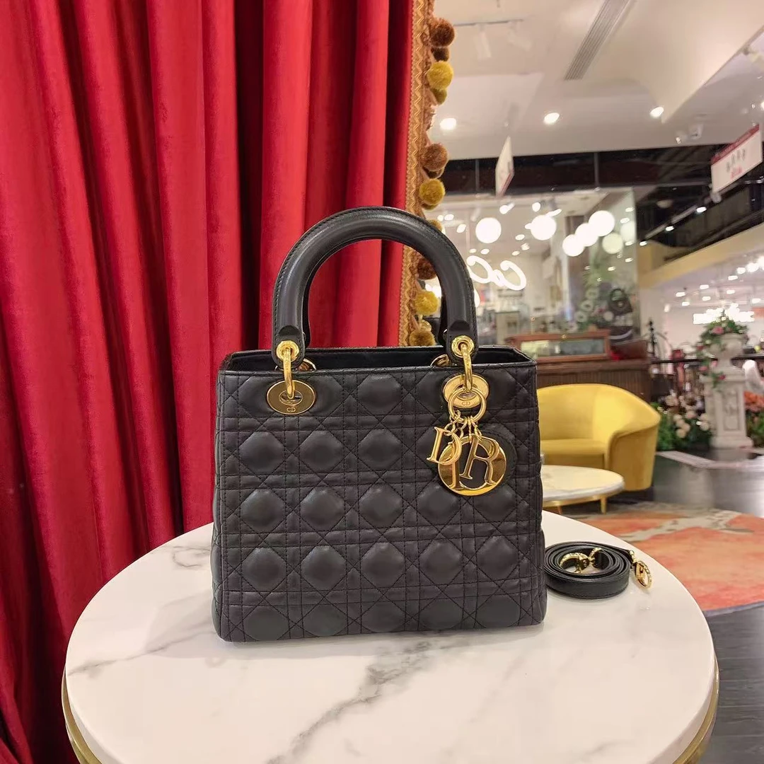 95新 DIOR/迪奥 GGS迪奥戴妃五格黑金羊皮19547818