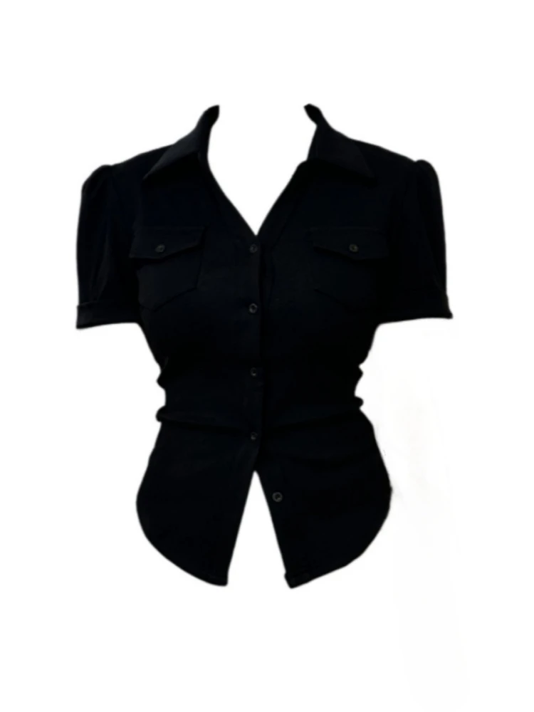 【Amy家】微胖mm纯欲风短袖衬衫女夏季气质收腰高级设计感通勤上衣