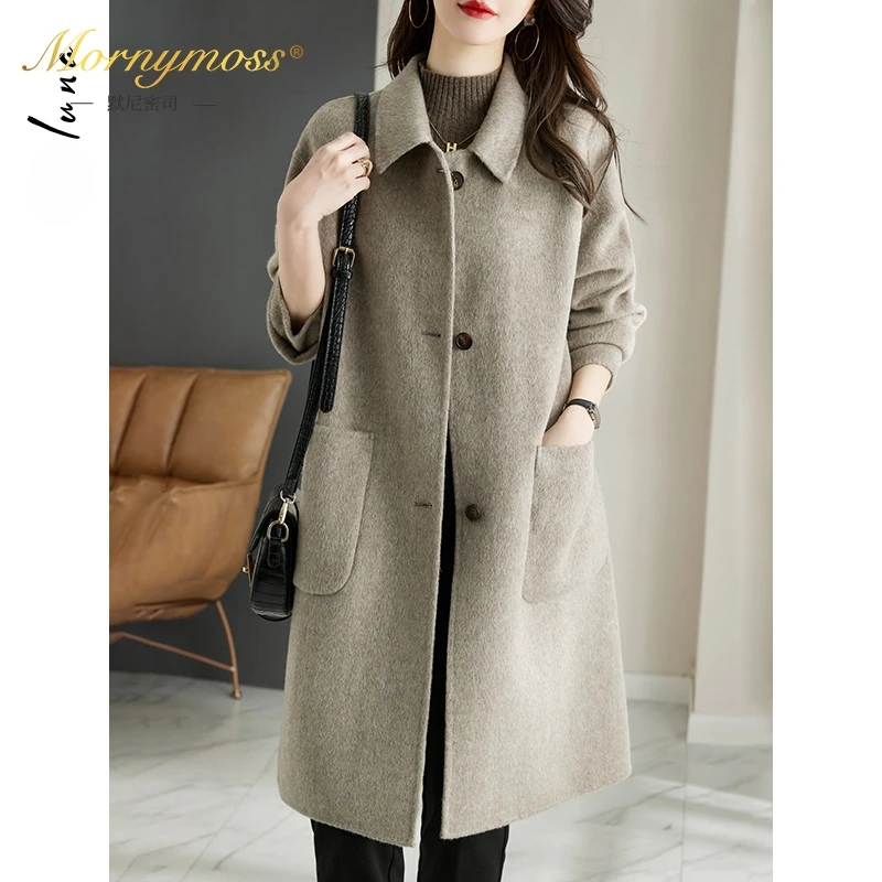 默尼密司品牌羊毛呢大衣女2025秋冬新款韩版中长款双面呢外套