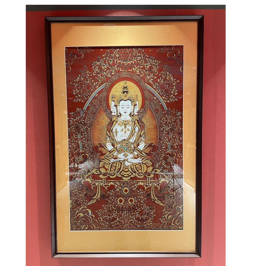 刺绣材质（大日如来）挂画实木装裱玄关书房茶室办公室背景墙装饰画
