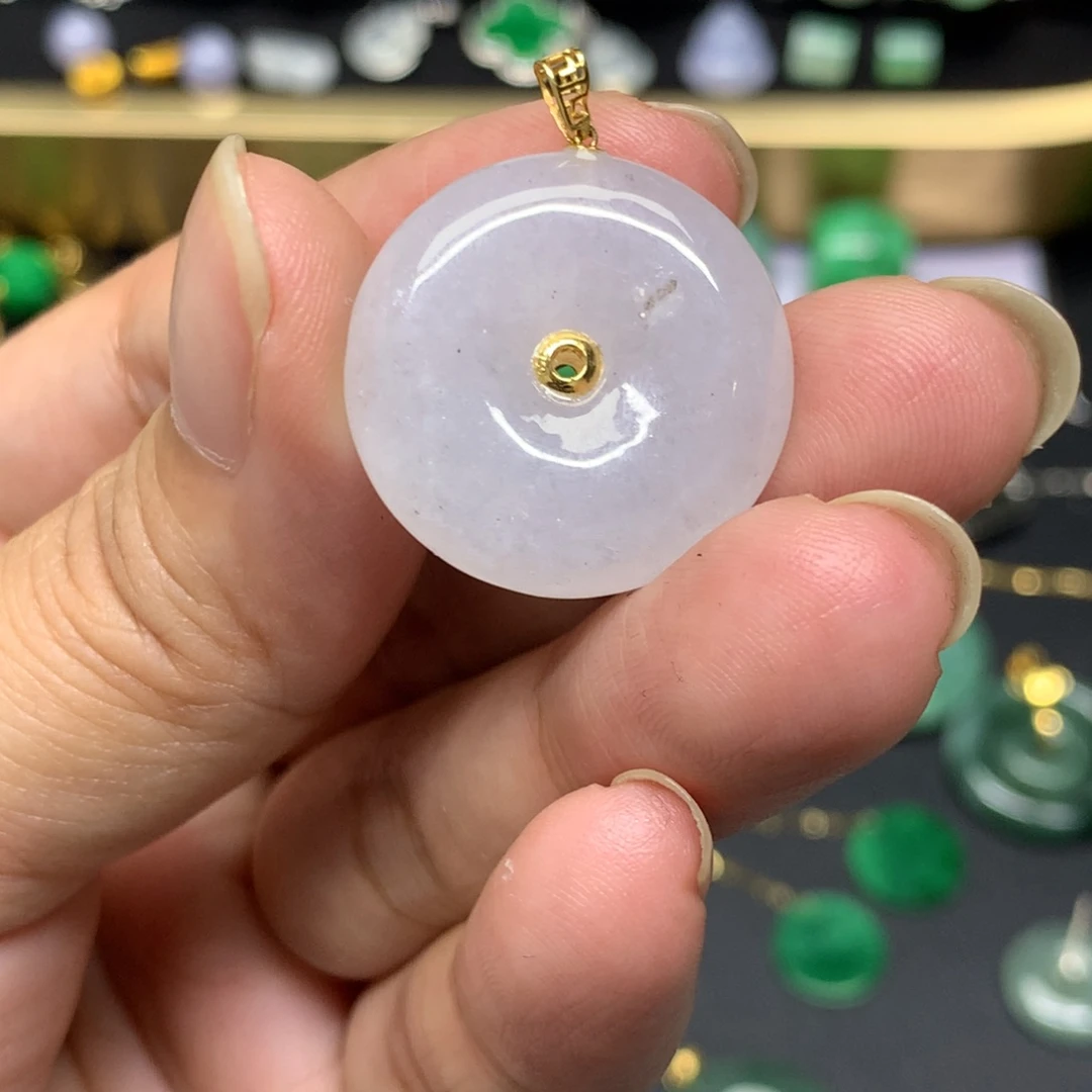 吊坠(不含链)18K金镶嵌翡翠有纹裂