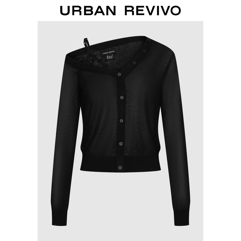 UR2025秋季新款女装假两件拼接蕾丝短款针织衫UWG950243